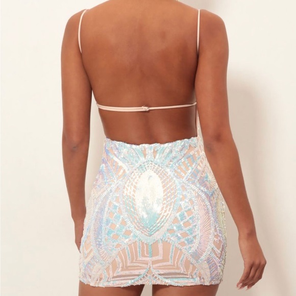 Lucy in the sky, size M, nude iridescence sparkle dress - Picture 2 of 5